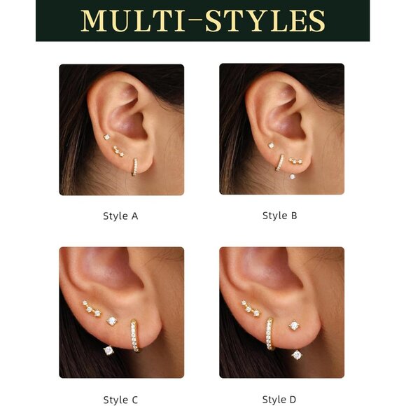 14K Gold Plated Sterling Silver Post | Dainty Earrings Set for Women: Stud - Picture 3 of 7